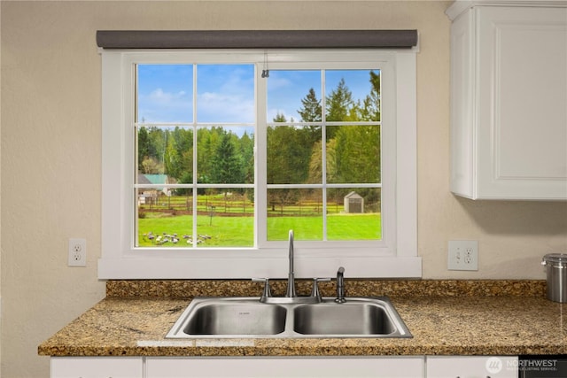 kitchen with white cabinets, plenty of natural light, and a sink