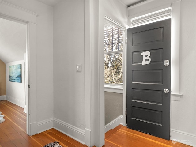 entryway with hardwood / wood-style floors