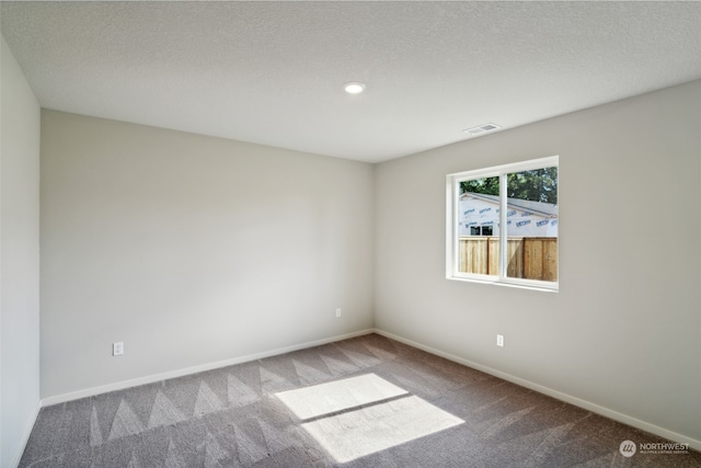 unfurnished room with carpet and a textured ceiling