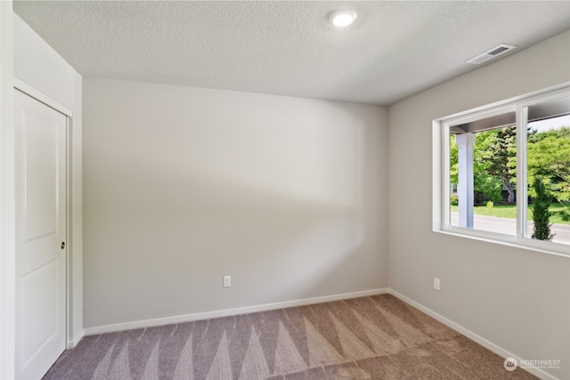 carpeted spare room featuring a textured ceiling