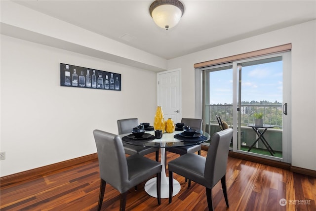 dining space with wood-type flooring