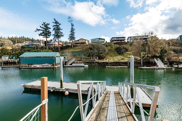 view of dock with a water view