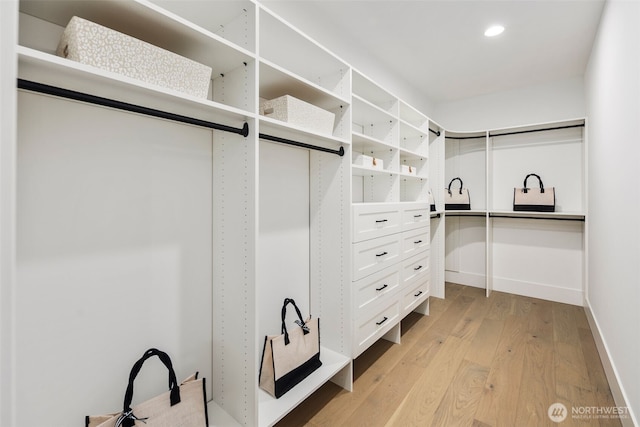 spacious closet with light wood-style flooring