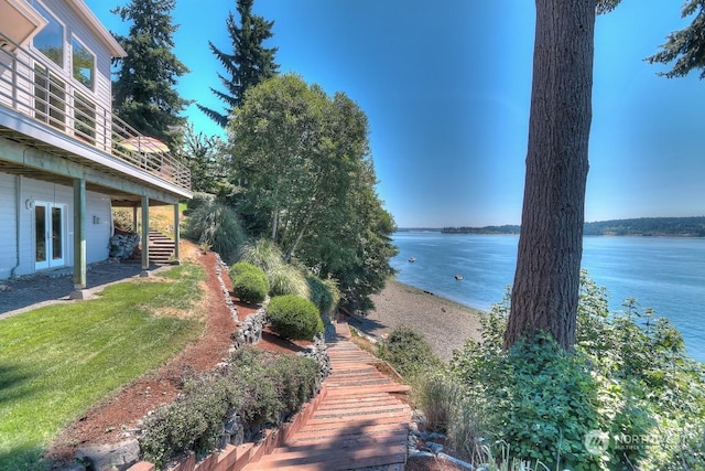 water view featuring stairway