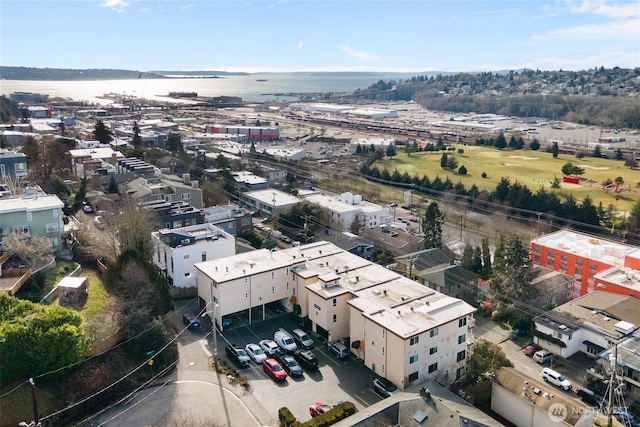 bird's eye view featuring a water view