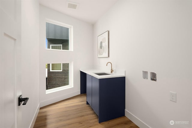 interior space featuring wood-type flooring and sink