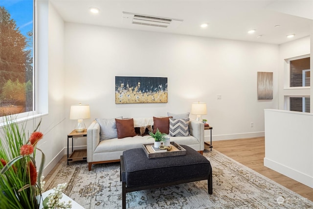 living room with light wood-type flooring