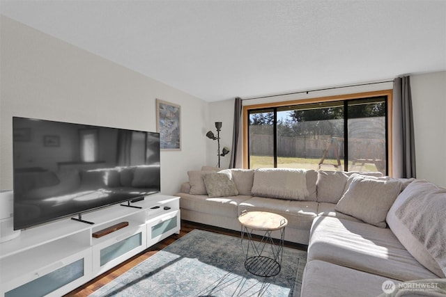 living room with dark hardwood / wood-style floors