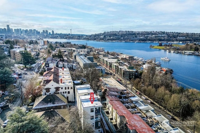 aerial view with a water view