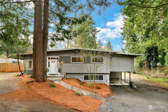 view of front facade with a carport