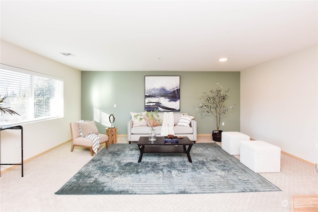 living room with carpet floors