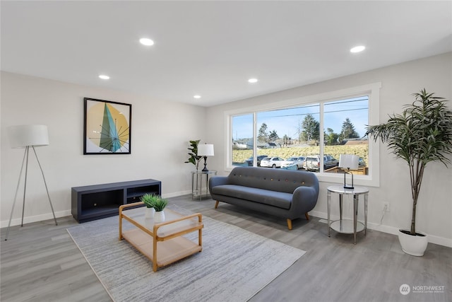 living room with light hardwood / wood-style floors