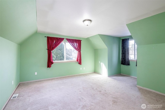 additional living space with lofted ceiling and carpet flooring