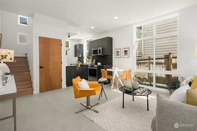 living room with sink and a wealth of natural light