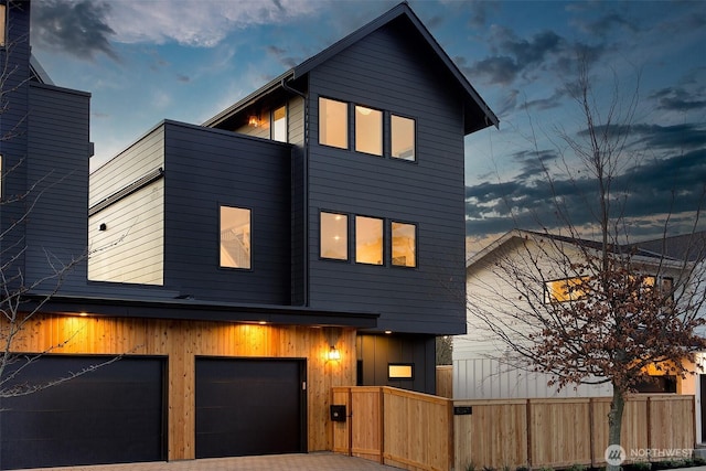 contemporary home featuring a garage