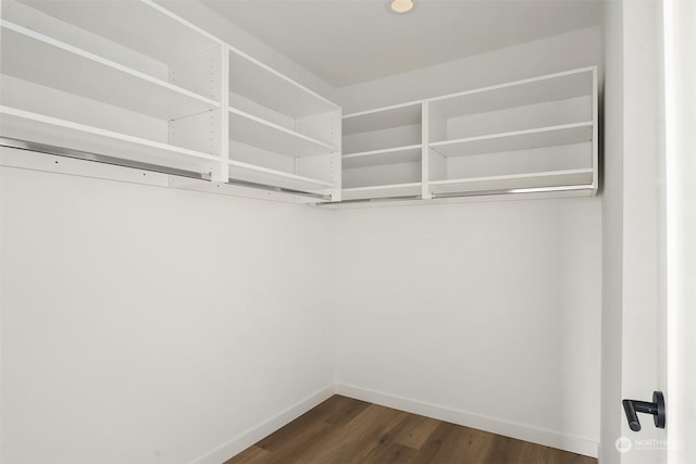 spacious closet with dark wood-type flooring