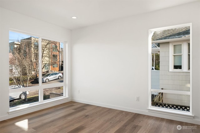 spare room featuring wood-type flooring