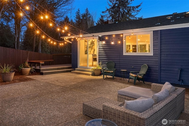 view of patio / terrace featuring a wooden deck and outdoor lounge area