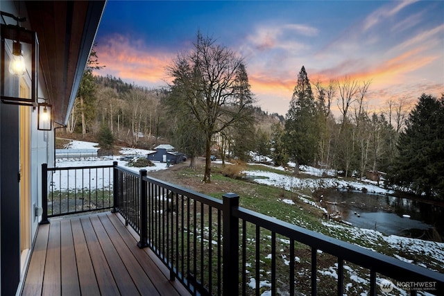 view of snow covered deck