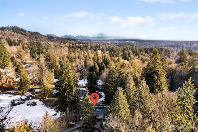 drone / aerial view featuring a mountain view