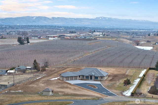 aerial view with a mountain view and a rural view