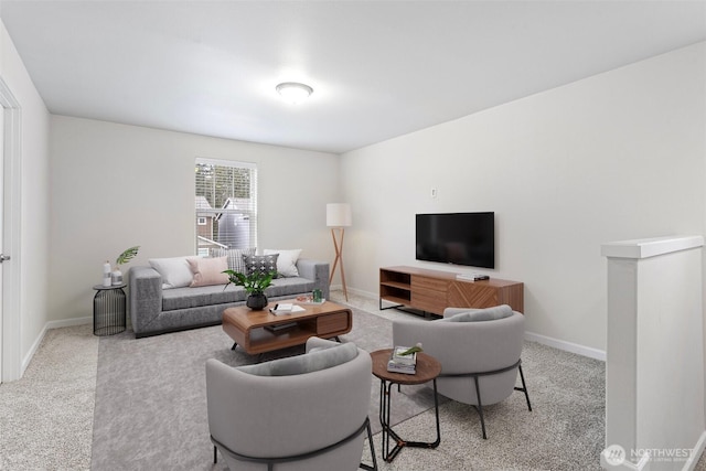 living room featuring light colored carpet