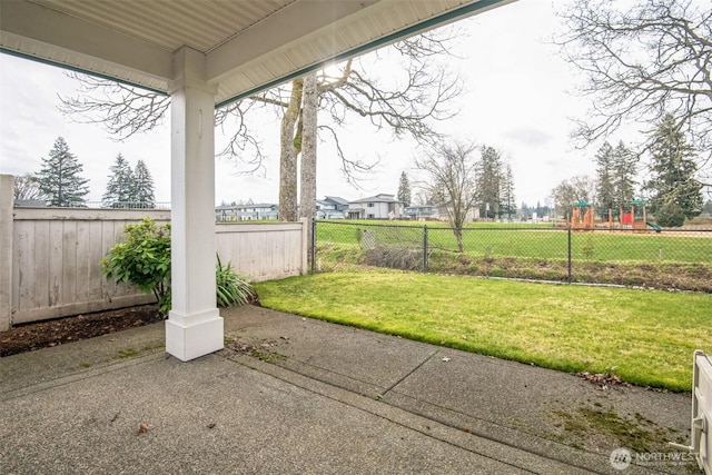 view of patio / terrace featuring a playground