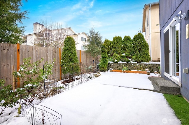 view of snow covered patio