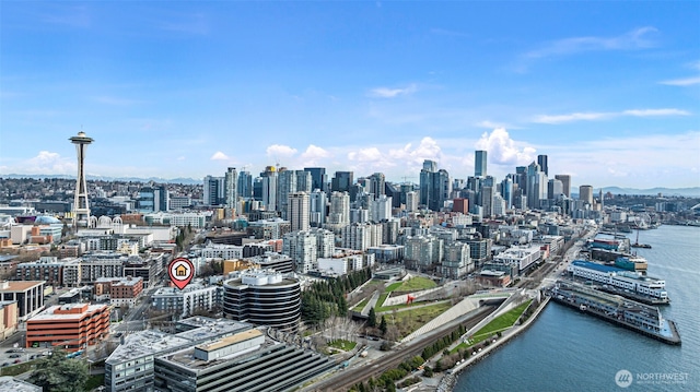 property's view of city with a water view