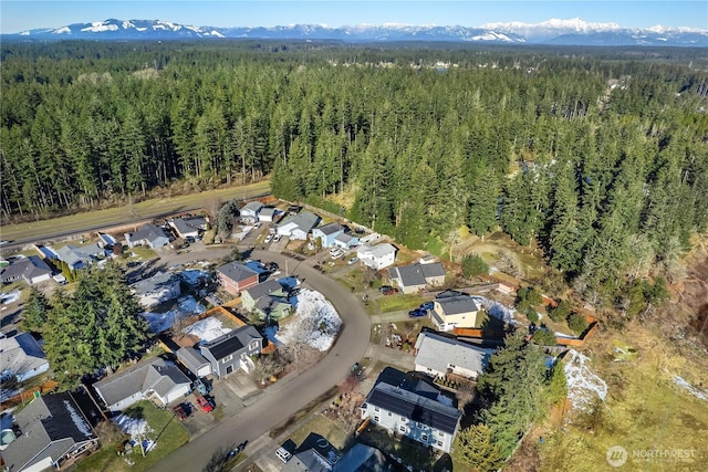 drone / aerial view featuring a mountain view