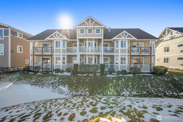 view of snow covered building