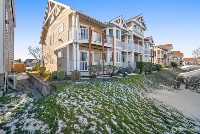 view of snow covered property