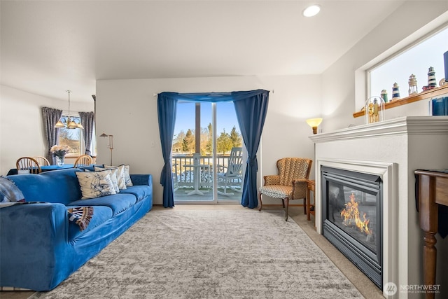 living room featuring carpet flooring