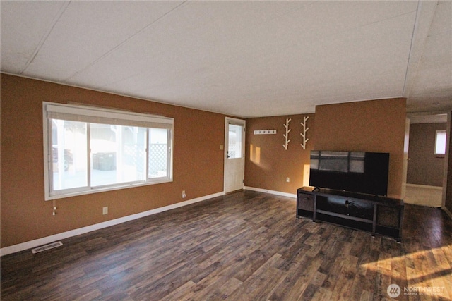 unfurnished living room featuring dark hardwood / wood-style floors