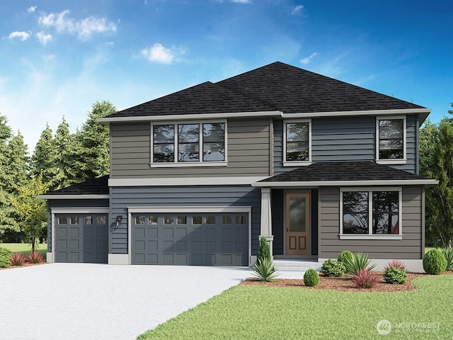 view of front of home featuring a garage and a front lawn