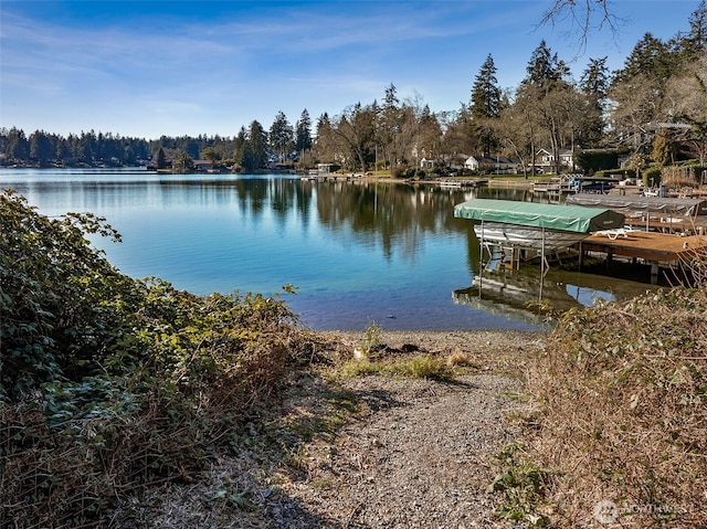 view of dock with a water view