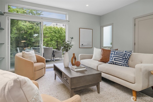 living room with recessed lighting