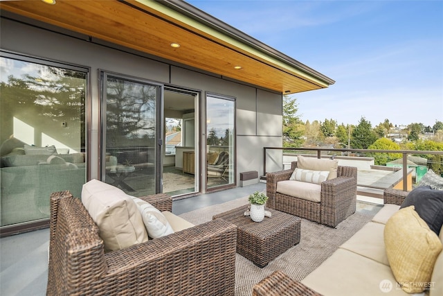 view of patio / terrace featuring a balcony and an outdoor hangout area