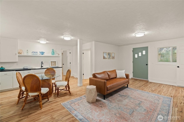 1508 Hoquiam Ln S, Westport, WA 98595 - living room with sink, a textured ceiling, and light hardwood / wood-style floors