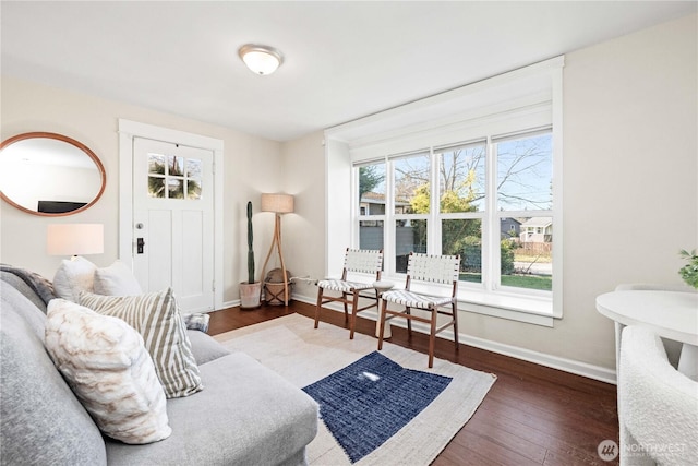 living area with dark wood-type flooring