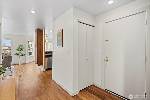 foyer with light hardwood / wood-style floors