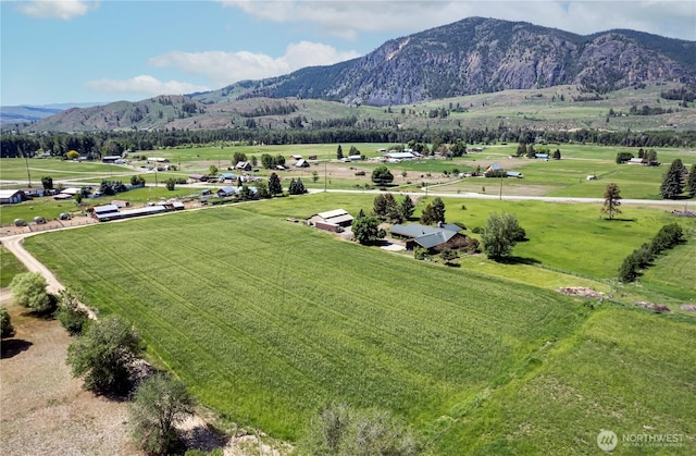 bird's eye view with a mountain view and a rural view