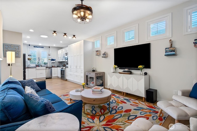 living room featuring light hardwood / wood-style floors