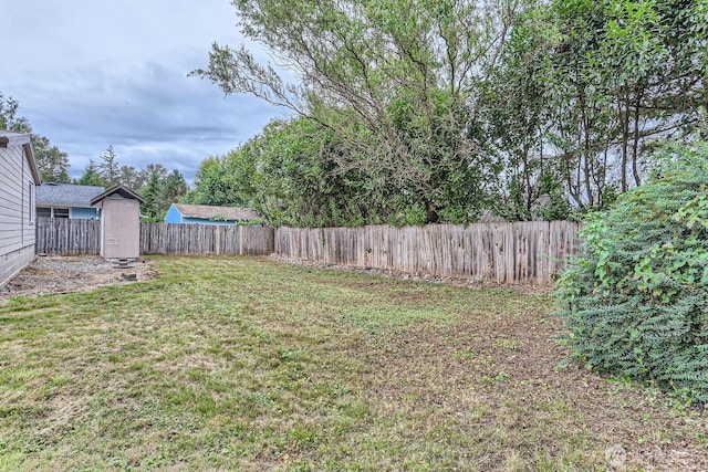 view of yard with a fenced backyard