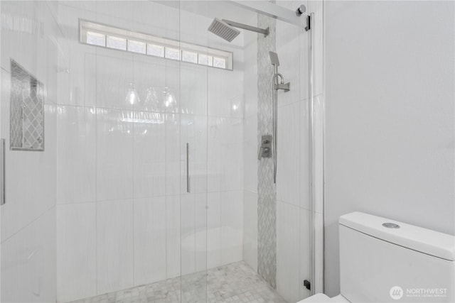 bathroom featuring toilet and an enclosed shower