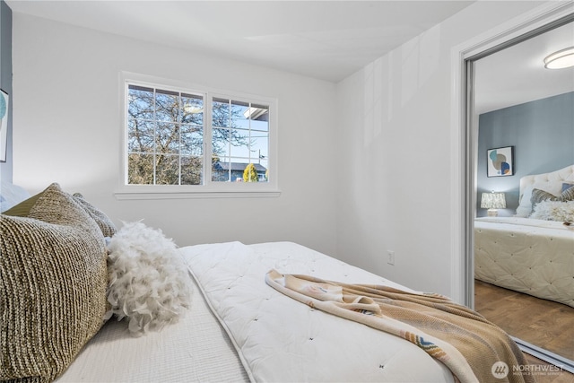 bedroom with hardwood / wood-style floors