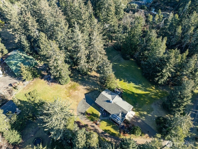 aerial view with a wooded view