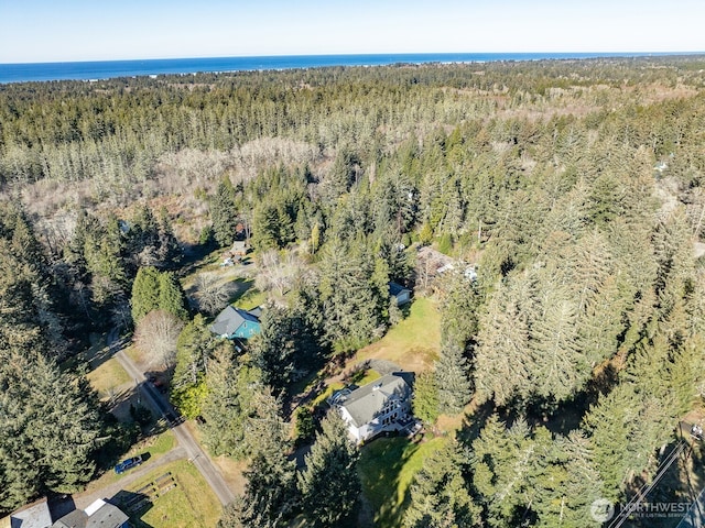 bird's eye view featuring a forest view