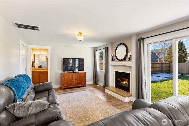 living room with light wood-type flooring