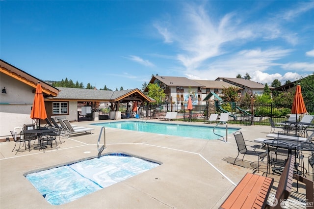 view of swimming pool featuring a patio area